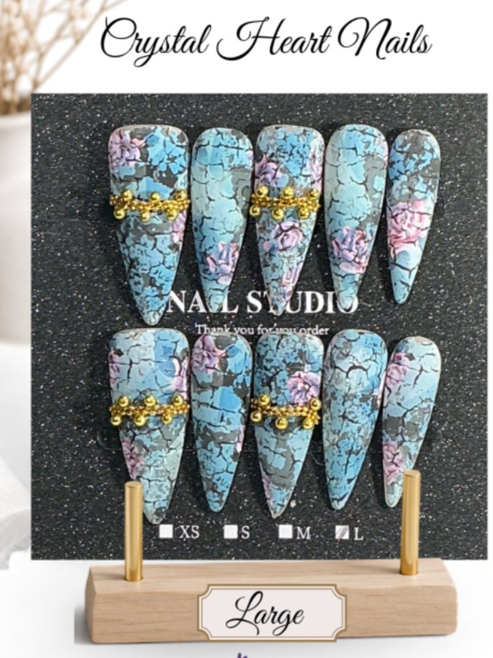 Vintage Blue Floral Press-On Nails – Large | Long Stiletto Nail Tips